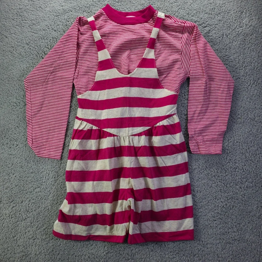 Top Stuff Vintage Girls Pink White Striped 2 Piece Romper Set Size 14 USA Made